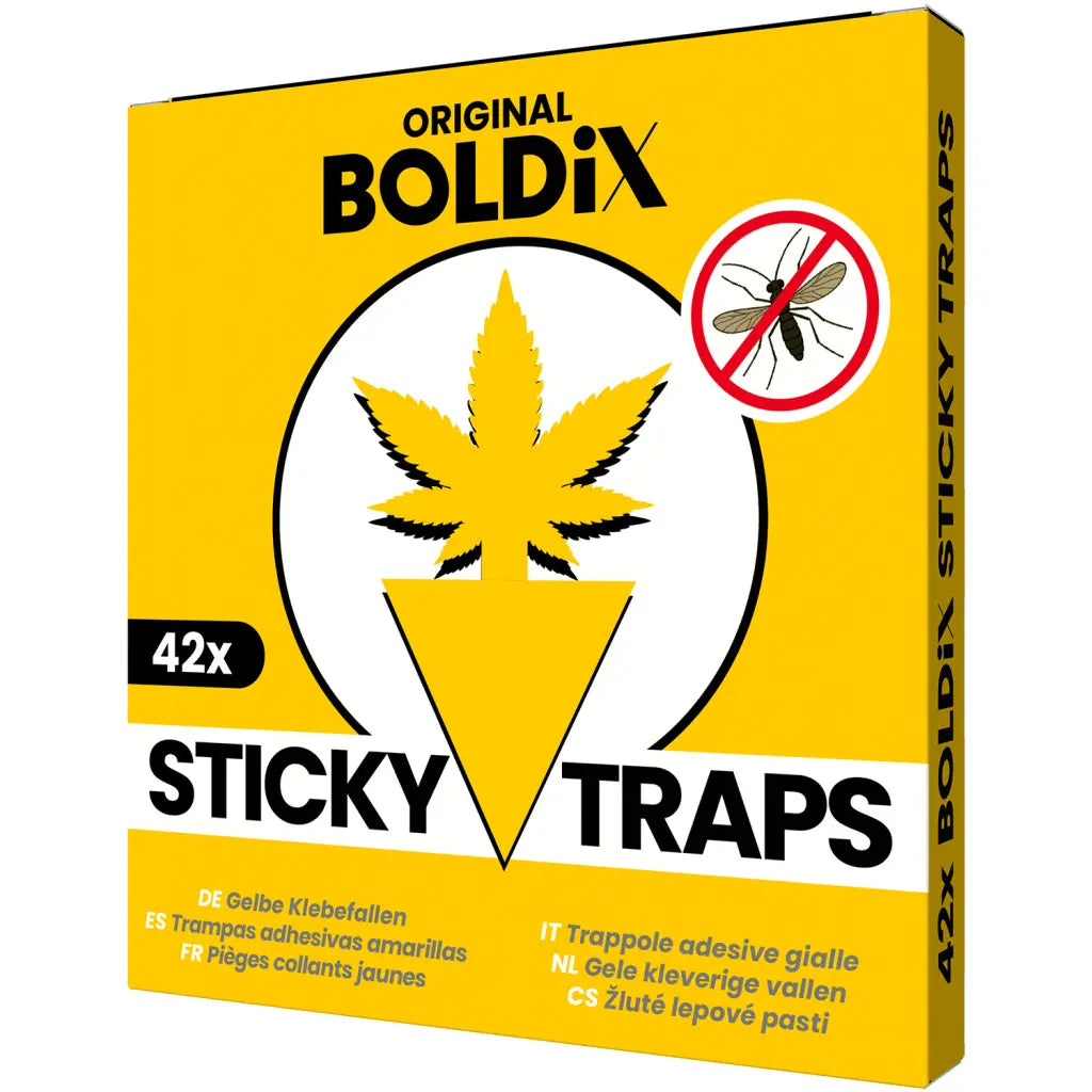BOLDiX Sticky Traps – 42x Gelbtafeln in Cannabisblatt-Design