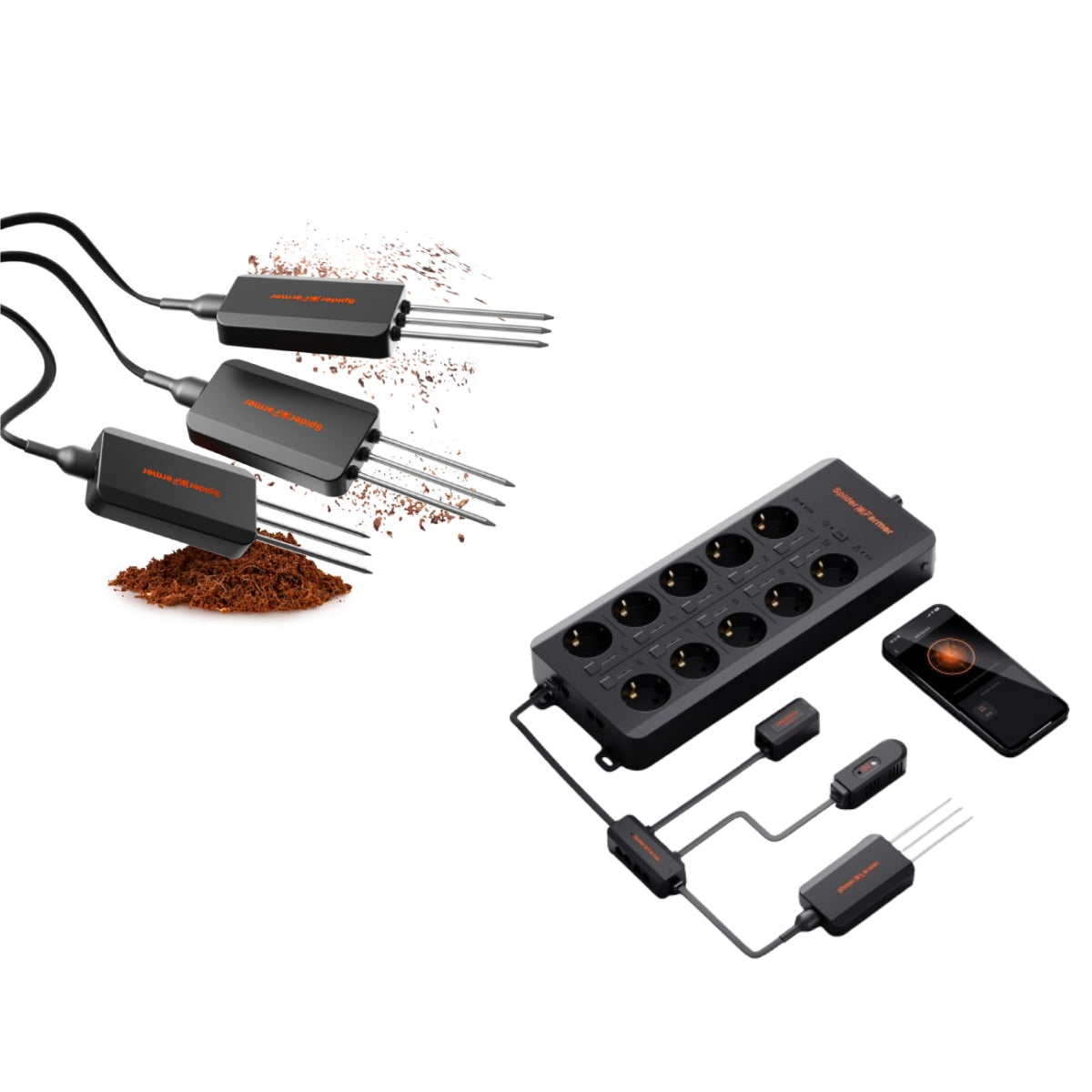 Spider Farmer 3 Stück GGS Smart 3-in-1 Bodensensor Pro | Präzise Tropfbewässerungssteuerung, Substrattypauswahl, Echtzeitüberwachung von Boden-EC, Temperatur und Feuchtigkeit