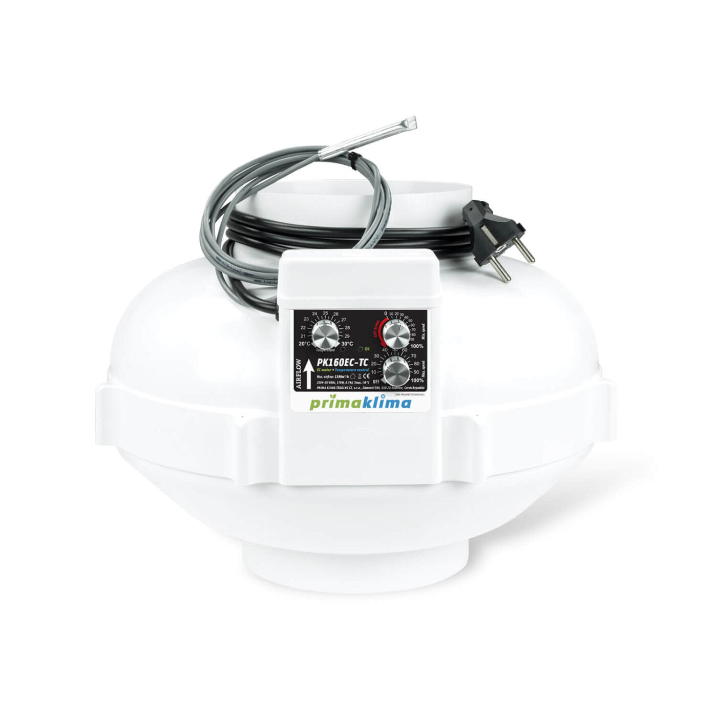 Prima Klima EC-TC Ventilator, mit integrierter Temperatur- und Drehzahlsteuerung, 580-1450m³/h