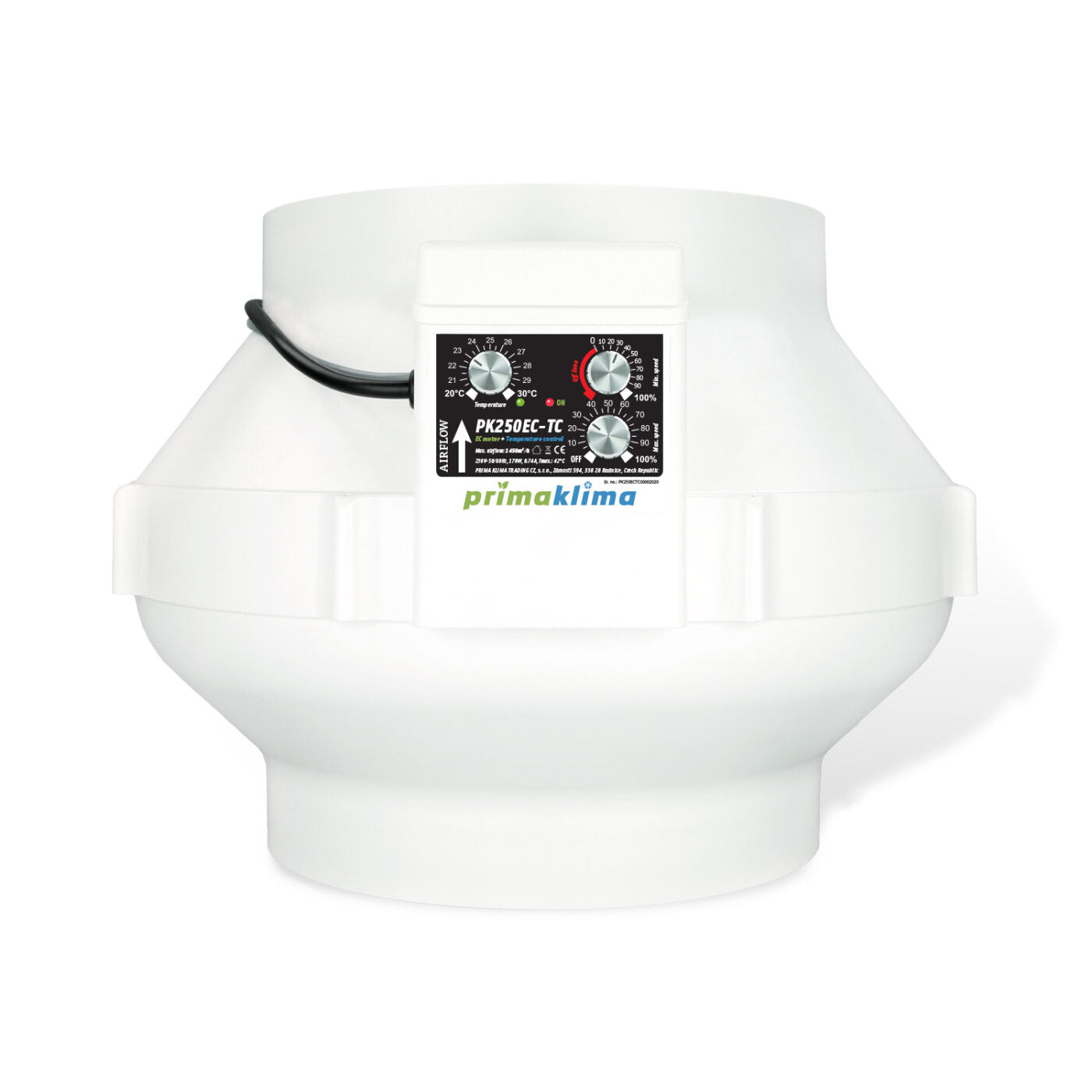 Prima Klima EC-TC Ventilator, mit integrierter Temperatur- und Drehzahlsteuerung, 580-1450m³/h