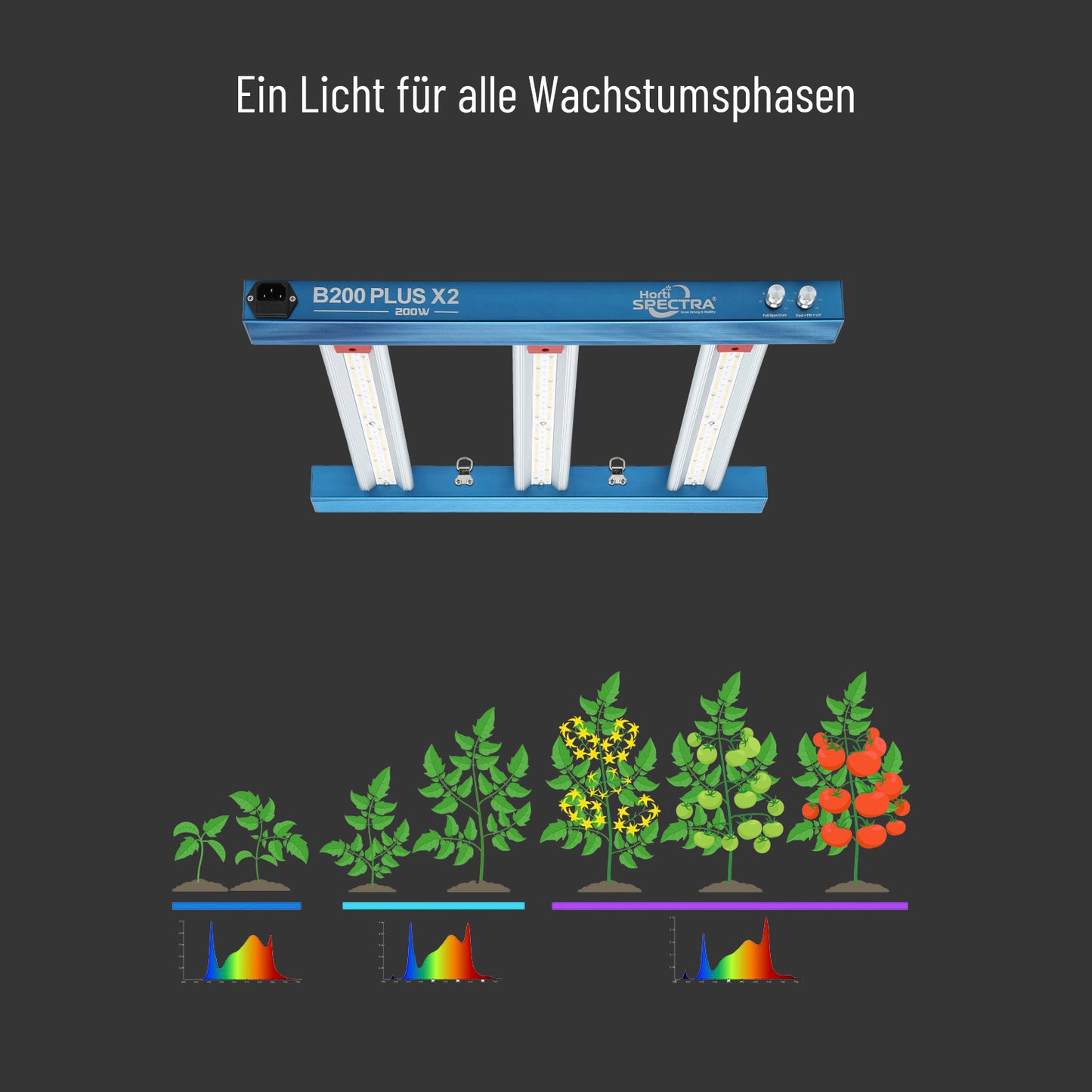 HortiSpectra B200 Plus X2 200W LED-Pflanzenlampe mit zwei Lichtkanälen für alle Wachstumsphasen