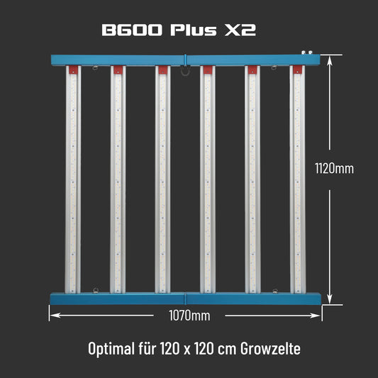 HortiSpectra  - B600 Plus X2 720W LED-Pflanzenlampe mit zwei Lichtkanälen für alle Wachstumsphasen