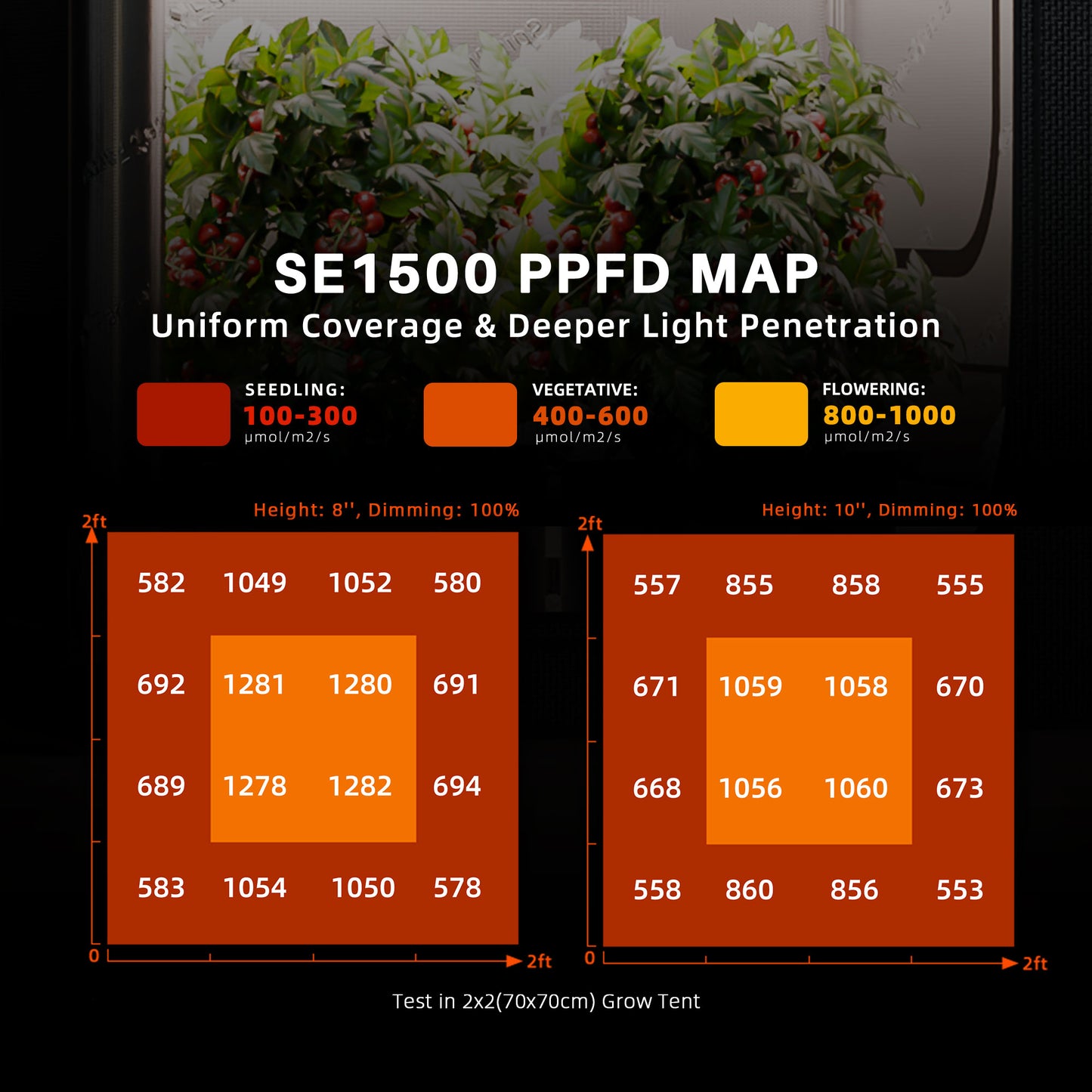Spider Farmer SE1500 150W LED-Pflanzenlampe (2026) – Hocheffiziente Lampe mit Bluetooth- und WLAN-App-Steuerung für 70x70cm