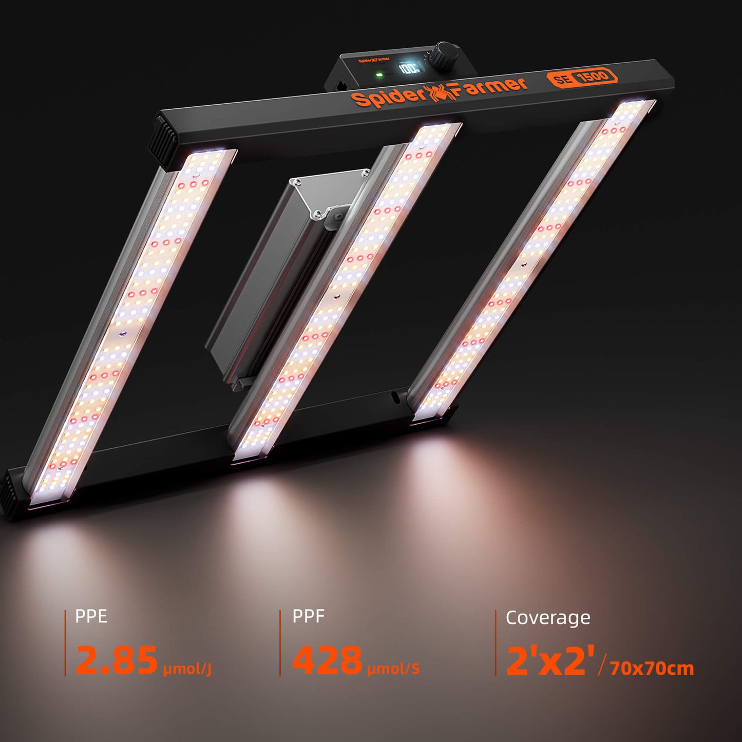 Spider Farmer SE1500 150W LED-Pflanzenlampe (2026) – Hocheffiziente Lampe mit Bluetooth- und WLAN-App-Steuerung für 70x70cm