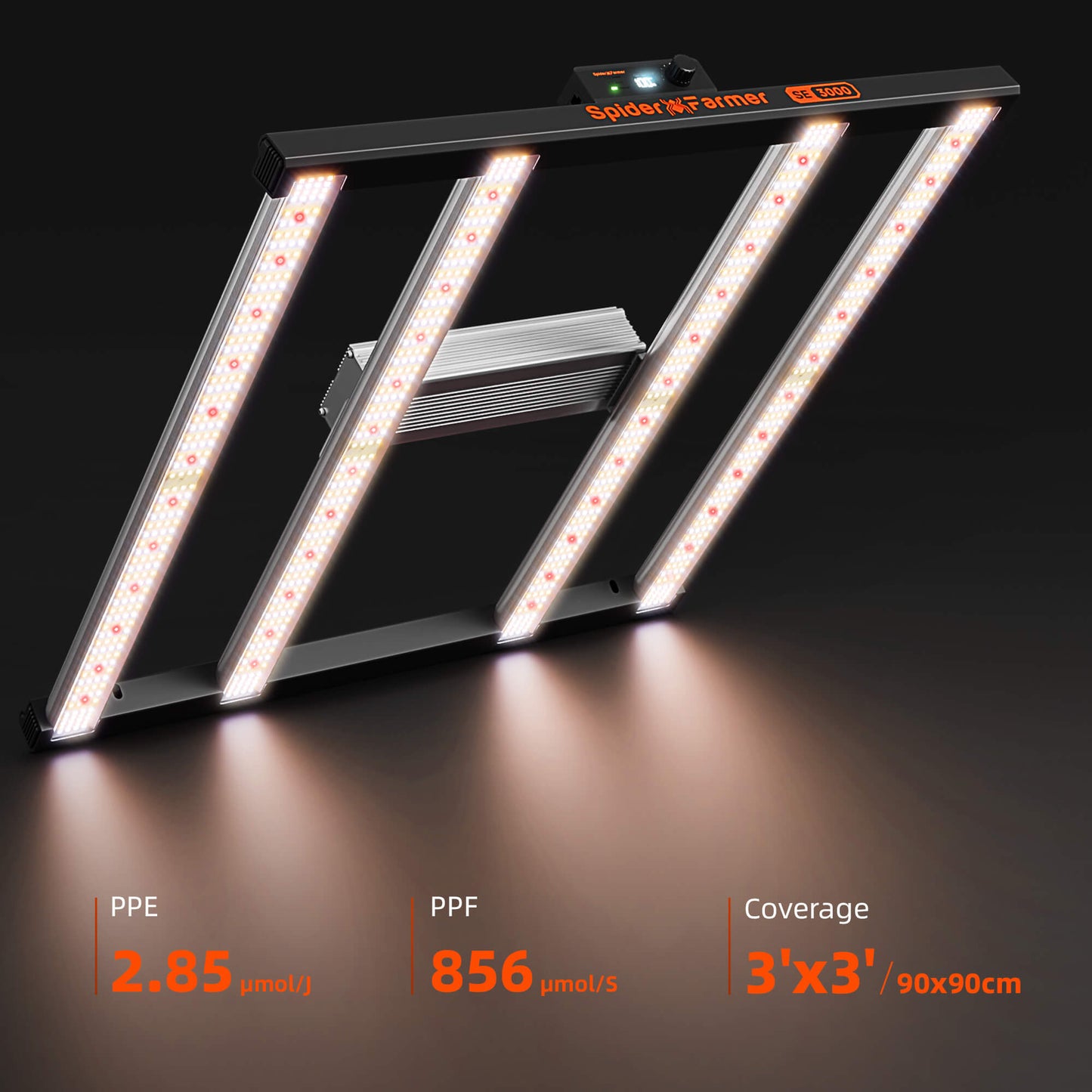 Spider Farmer SE3000 300W LED-Pflanzenlampe, dimmbar, Vollspektrum, Bluetooth- und WLAN-Steuerung per App