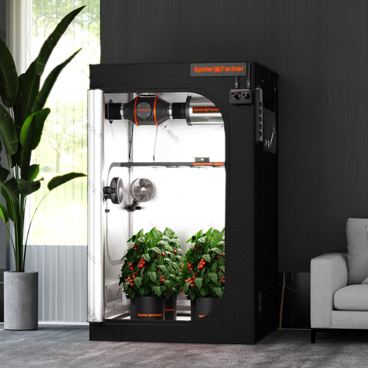 Spider Farmer 120x120x200cm Indoor-Growzelt mit 1680D hochreflektierender Hydrokultur-Pflanzkammer für optimales Pflanzenwachstum und Klimakontrolle