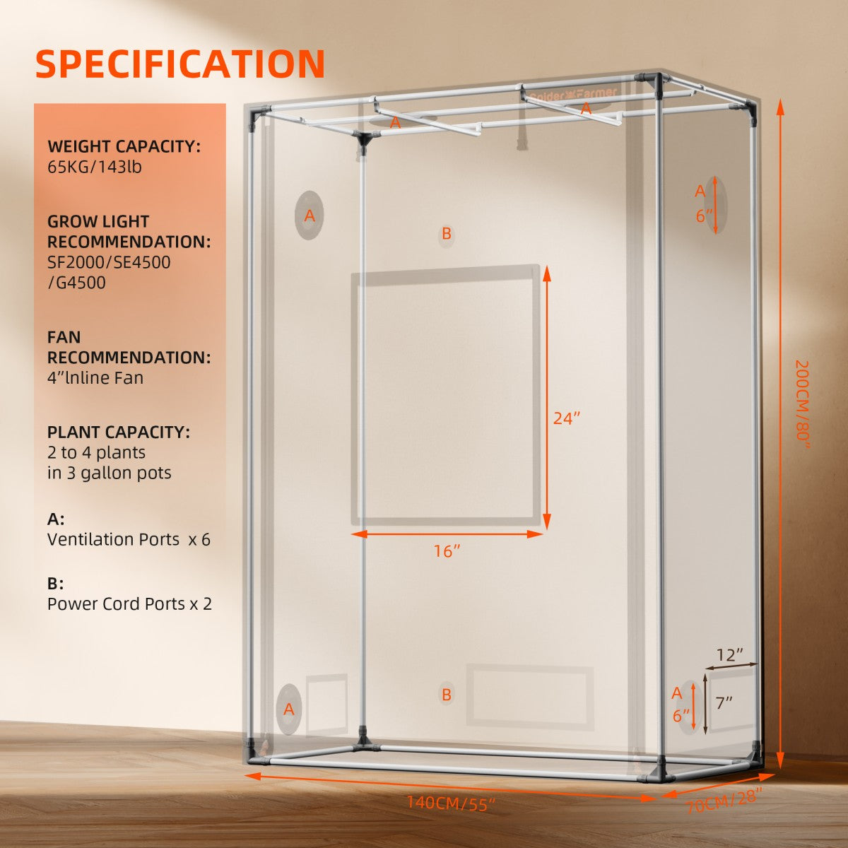 Spider Farmer 140x70x200cm Pro Indoor Grow Zelt (2026) – Hochreflektierende Pflanzenzuchtbox mit 2000D-Folie
