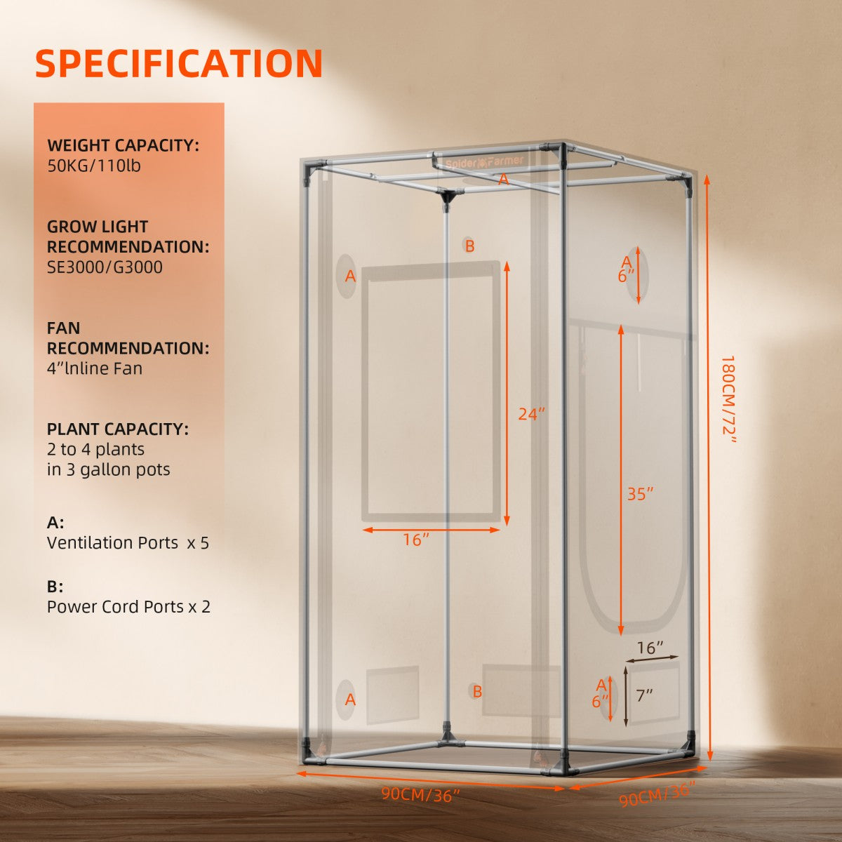 Spider Farmer 90x90x180cm Pro Indoor Grow Tent Growzelt 2000D Hochreflektierende Pflanzen-Anzuchtbox