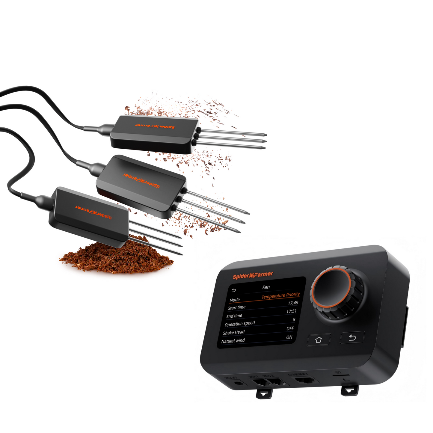 Spider Farmer 3 Stück GGS Smart 3-in-1 Bodensensor Pro | Präzise Tropfbewässerungssteuerung, Substrattypauswahl, Echtzeitüberwachung von Boden-EC, Temperatur und Feuchtigkeit