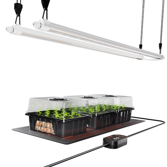 Anfängerfreundlich | Spider Farmer Glow80 80W LED-Pflanzenlampe mit 4 Anzuchtschalen und 52 x 25 cm Anzuchtschale mit Heizmatte für Sämlinge
