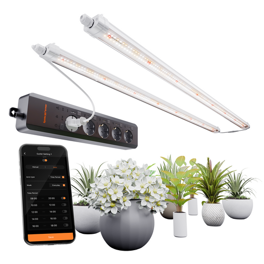 Spider Farmer Glow80 80W LED-Pflanzenlampe, Vollspektrum, wasserdicht, verkettbar, für Sämlinge, Wachstumsphasen, Blüten und Hydrokultur, inklusive GGS AC5 Steckdosenleiste