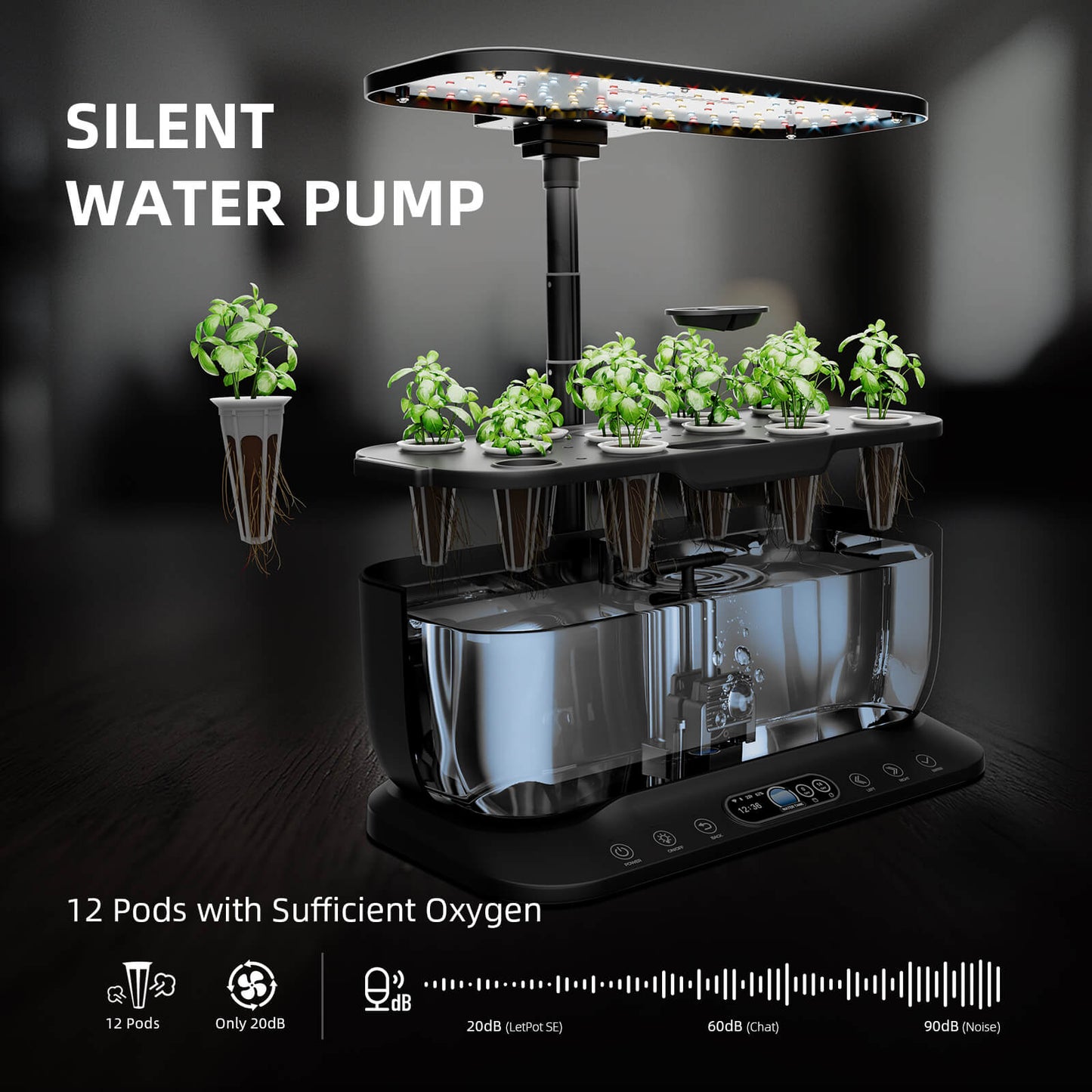 Spider Farmer SmartG12 Hydroponik-Gartensystem-Set (2026) | Hydroponik-System-Set – WLAN- und App-gesteuerter Kräutergarten für den Innenbereich mit 36-W-Pflanzenlampe, 12 Pflanzkapseln und 6-Liter-Tank
