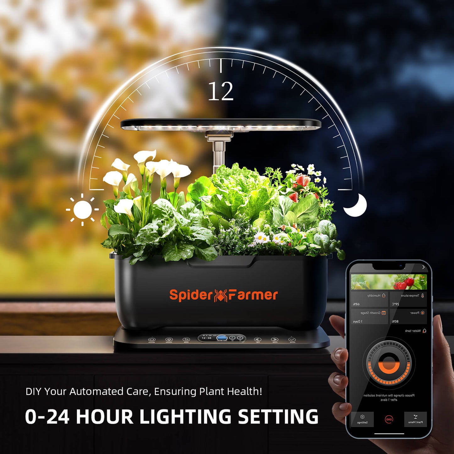 Spider Farmer SmartG12 Hydroponik-Gartensystem-Set (2026) | Hydroponik-System-Set – WLAN- und App-gesteuerter Kräutergarten für den Innenbereich mit 36-W-Pflanzenlampe, 12 Pflanzkapseln und 6-Liter-Tank