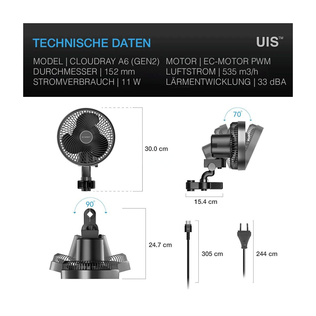 AC Infinity CLOUDRAY S6 automatische Oszillation Gen2