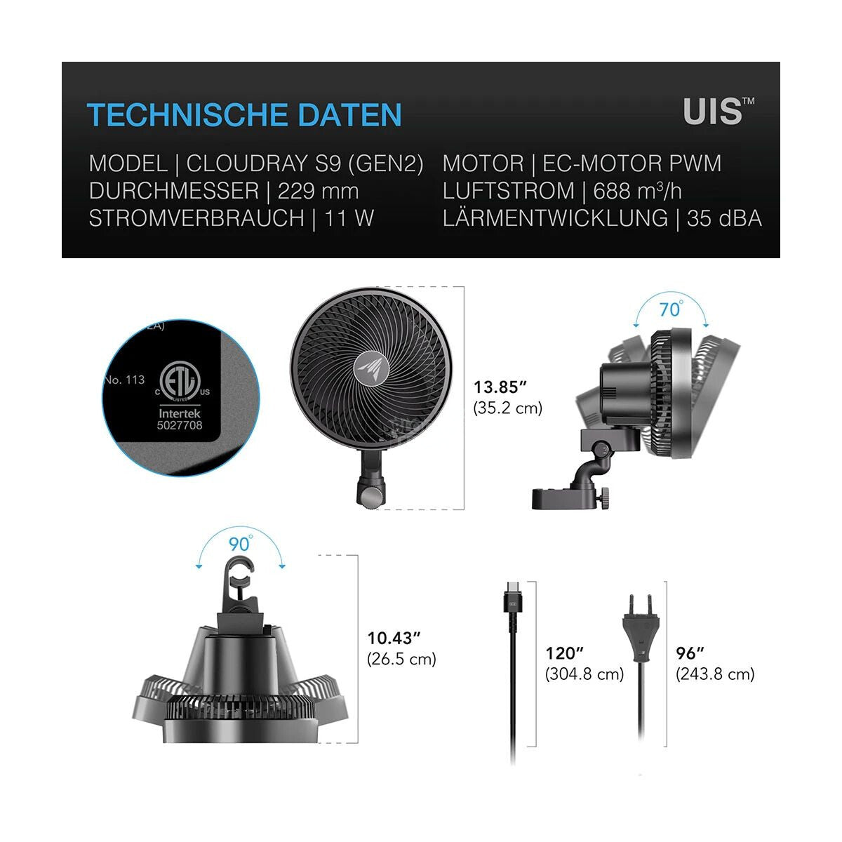 AC Infinity CLOUDRAY S9 automatische Oszillation