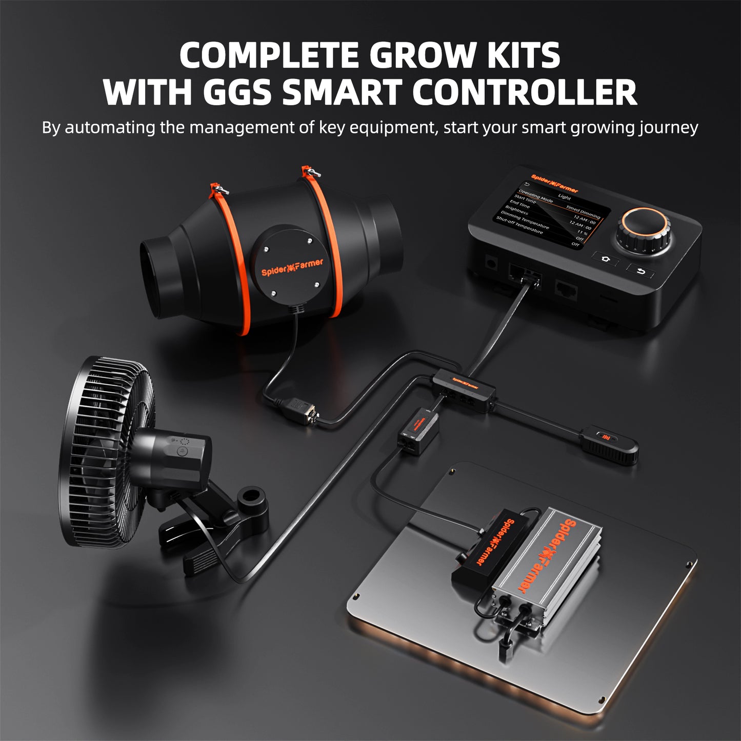 Spider Farmer® 90x90cm Komplett-Growzelt-Sets | G3000 WLAN- und Bluetooth-App-gesteuerte LED-Pflanzenlampe | 6-Zoll-Clip-Ventilator | 4-Zoll-Belüftungssystem mit GGS-Controller